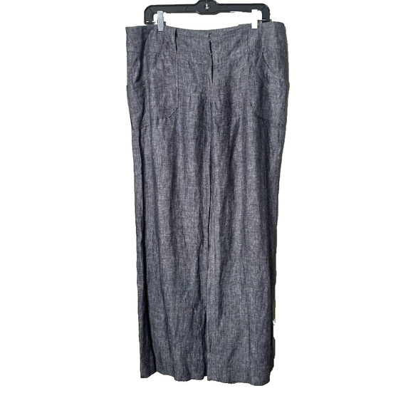 Twenty One Womens Large Pants LINEN Blue Wide Leg Coastal Sustainable Lagenlook - Picture 1 of 8
